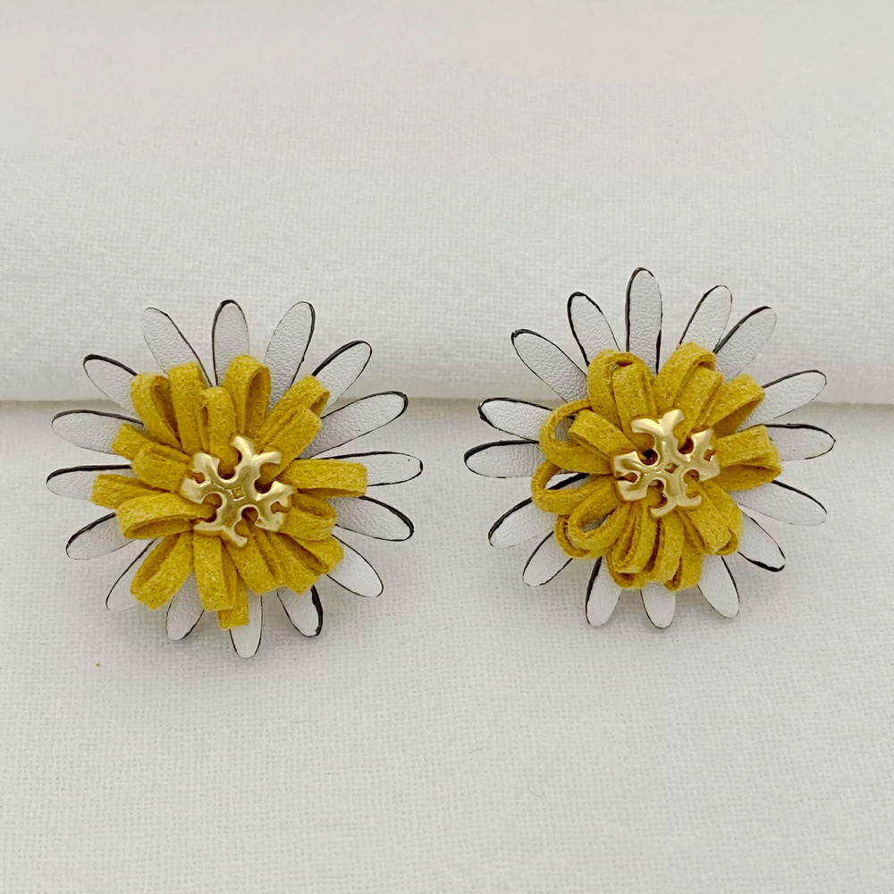 Tory Burch Trendy Letter Flower Stud Earrings Metal